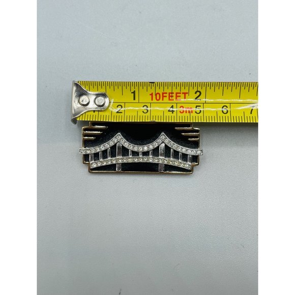 Vintage Signed MONET Pin Brooch Art Deco Inspired Black Enamel Over Gold Tone - Picture 13 of 14